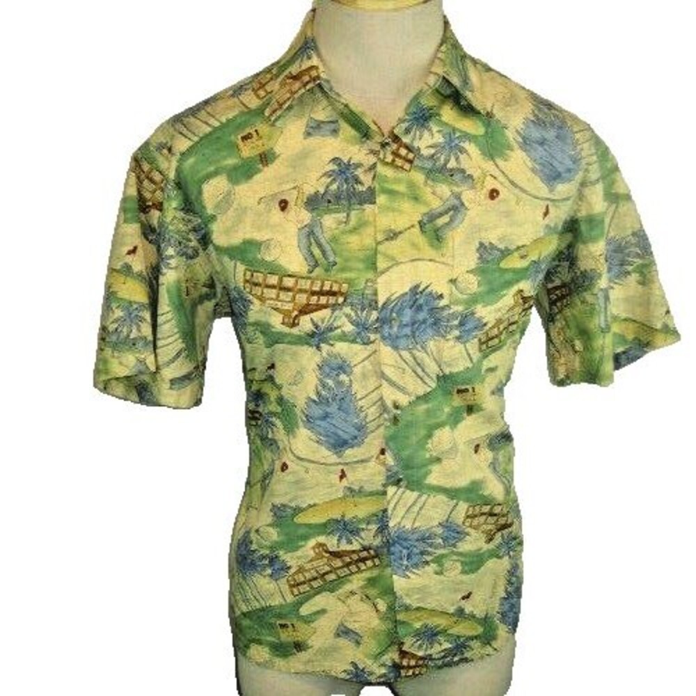 Mens Campa Moda Rayon SS Hawaiian Aloha Island Casual Shirt sz M